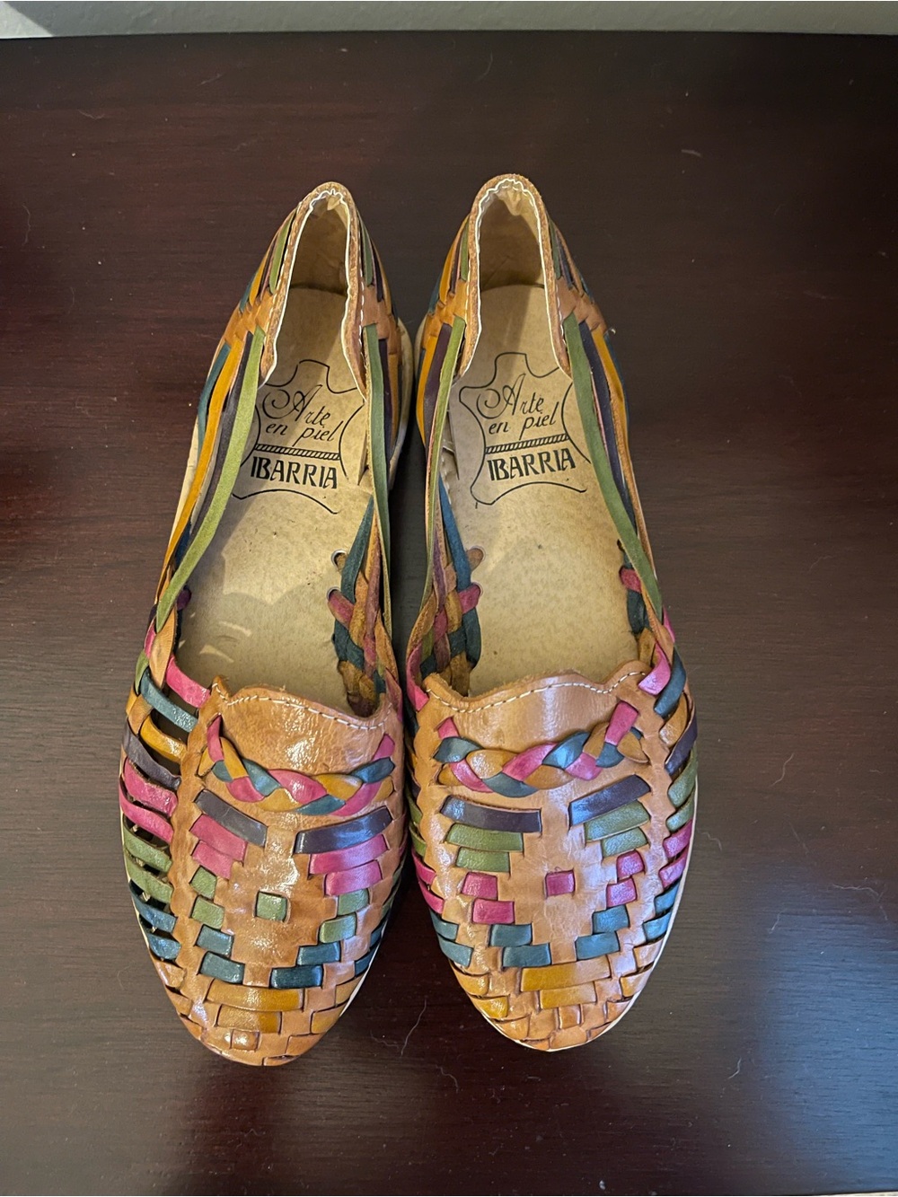 Arte en Piel Ibarria Multicolor Mexican Woven Leather Huarache Flats